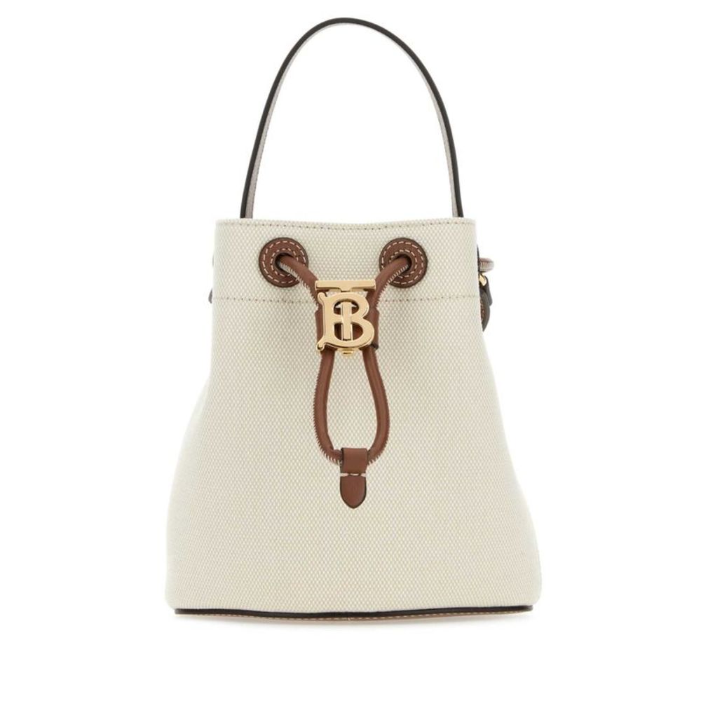 BURBERRY Two-Tone Canvas And Leather Mini TB Bucket Bag